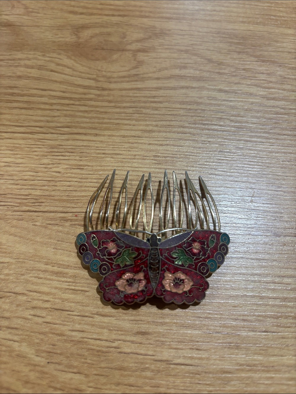 Butterfly Floral Hair Comb - Red Enamel Accent